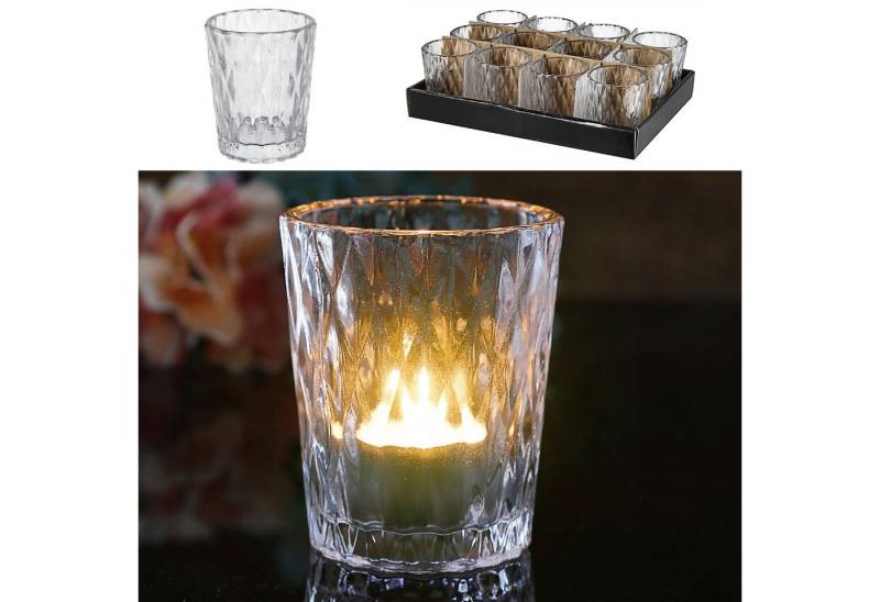 CEPEWA Teelichthalter Windlicht Teelichtglas 12er Set mit Prägung Ø9cm von CEPEWA