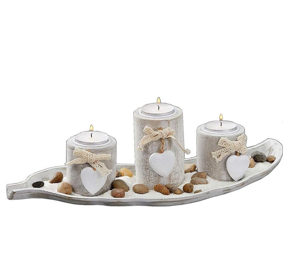 CEPEWA Teelichthalter mit Tablett Set Antik, Weiß MDF Kerzenhalter von CEPEWA