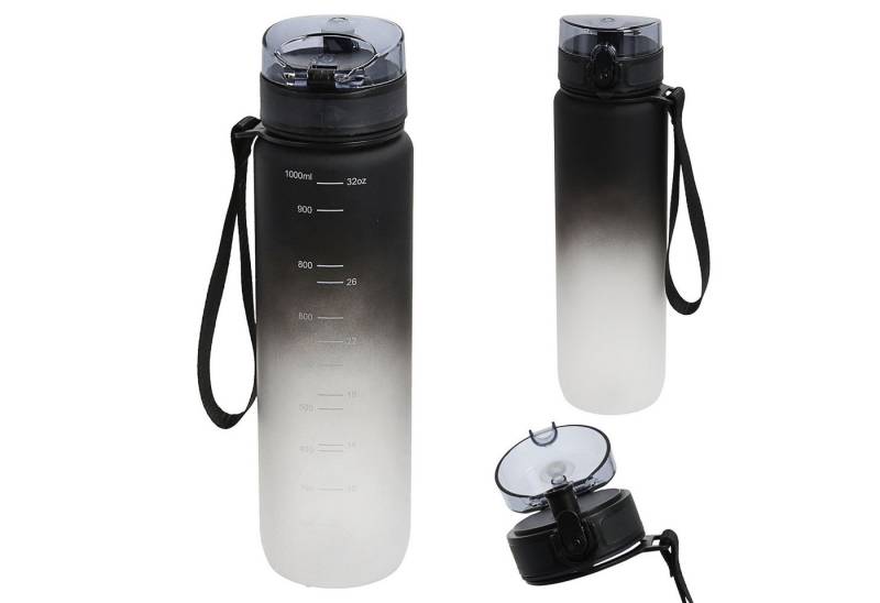 CEPEWA Trinkflasche Trinkflasche 1000ml PET PP PE 7,5x28cm schwarz weiß Handschlaufe Sieb von CEPEWA