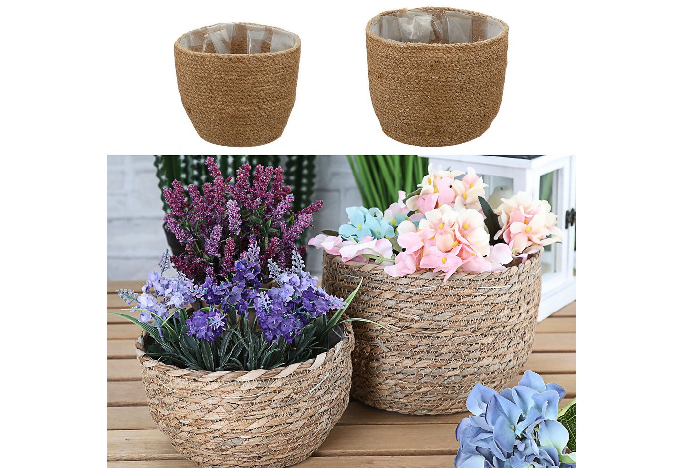 CEPEWA Übertopf Aufbewahrungskorb 2er Set Pflanzkorb Hanf Folien-Inlay 2 Größen Korb CEPEWA Übertopf Aufbewahrungskorb 2er Set Pflanzkorb Hanf Folien-Inlay 2 Größen Korb von CEPEWA