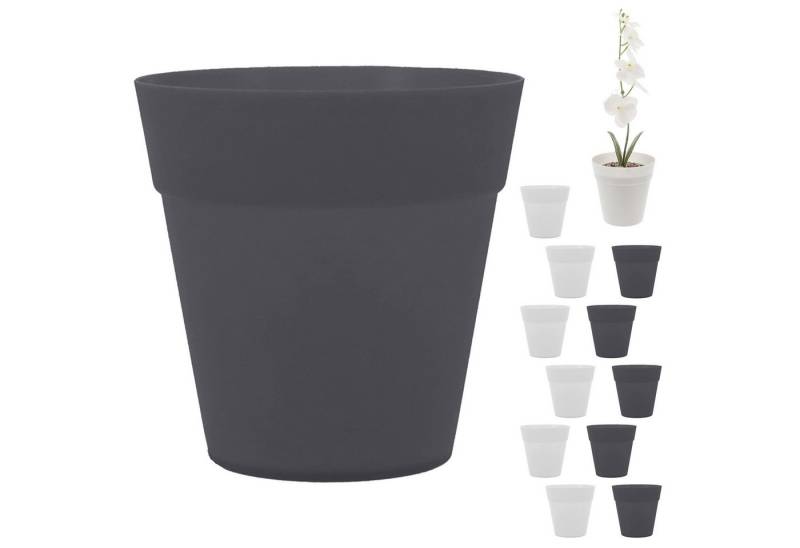 CEPEWA Übertopf Übertopf 12er Set Kunststoff 12x13cm weiß anthrazit Pflanztopf Topf von CEPEWA