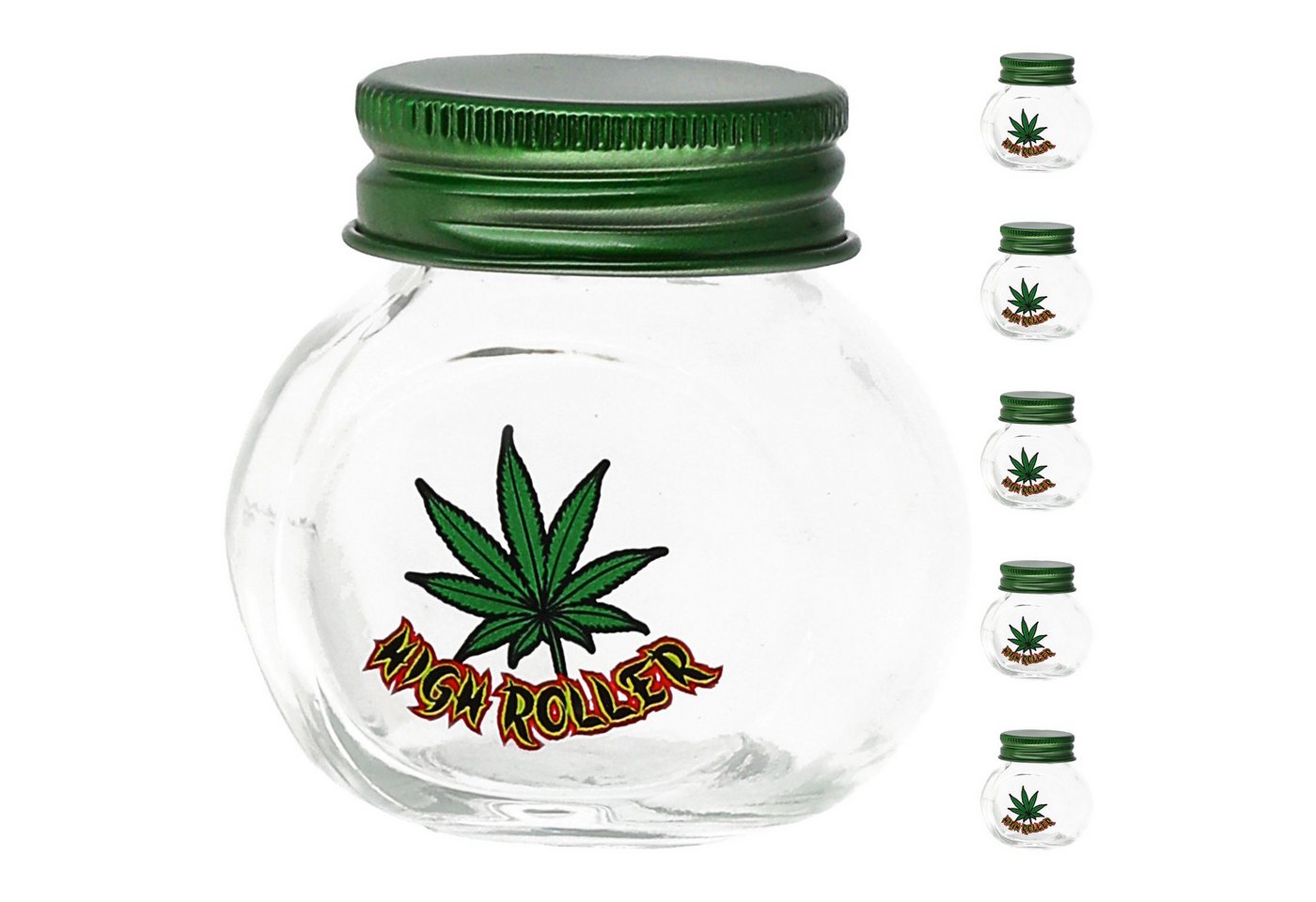CEPEWA Vorratsglas Vorratsglas 'Weed' 6er Set 50ml Glas Metall Schraubverschluss Cannabis von CEPEWA
