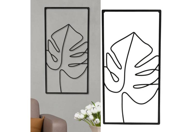 CEPEWA Wanddekoobjekt Metallbild Rahmen Blätter Eisen 30x60cm von CEPEWA