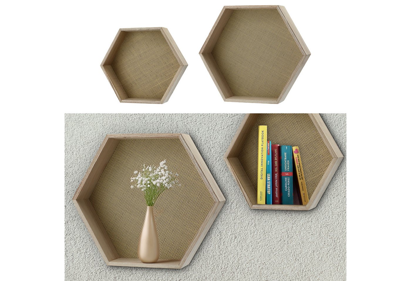 CEPEWA Wandregal Wandregal Hexagon sechseckig 2er Set 2 Größen MDF Paulownia Wabenform CEPEWA Wandregal Wandregal Hexagon sechseckig 2er Set 2 Größen MDF Paulownia Wabenform von CEPEWA