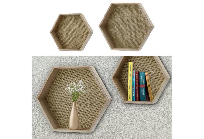 CEPEWA Wandregal Wandregal Hexagon sechseckig 2er Set 2 Größen MDF Paulownia Wabenform von CEPEWA