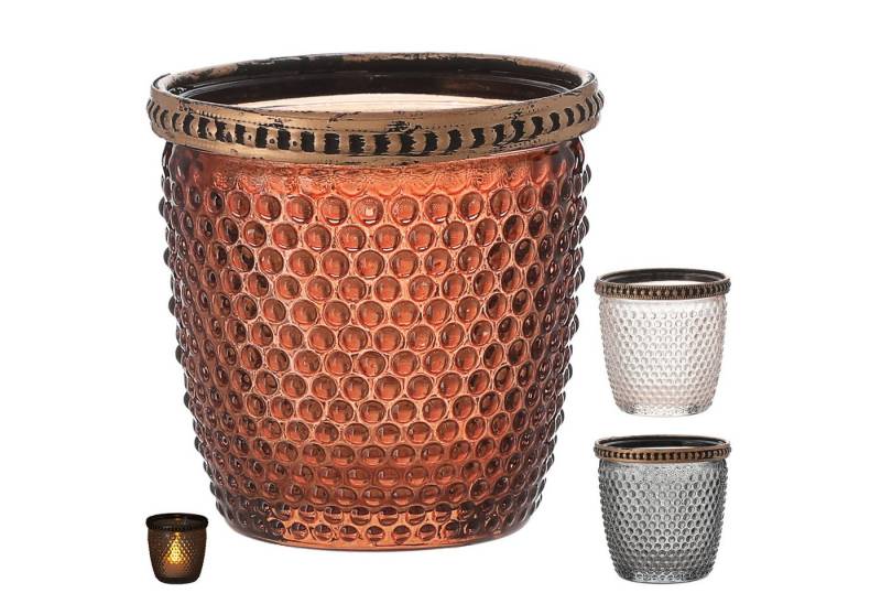 CEPEWA Windlicht Windlicht 3er Set Glas Metall Ø7,5cm grau braun rosé Teelichthalter von CEPEWA