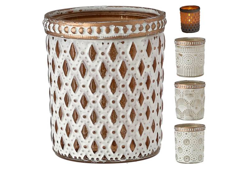 CEPEWA Windlicht Windlicht 4er Set Oriental Glas Ø6x7cm weiß gold Teelicht 4 Muster von CEPEWA