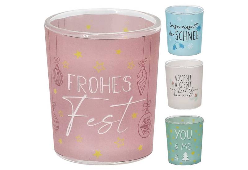 CEPEWA Windlicht Wunschlicht 'XMAS' 4er Set Glas Papier Ø6x7cm grün weiß rosa hellblau von CEPEWA