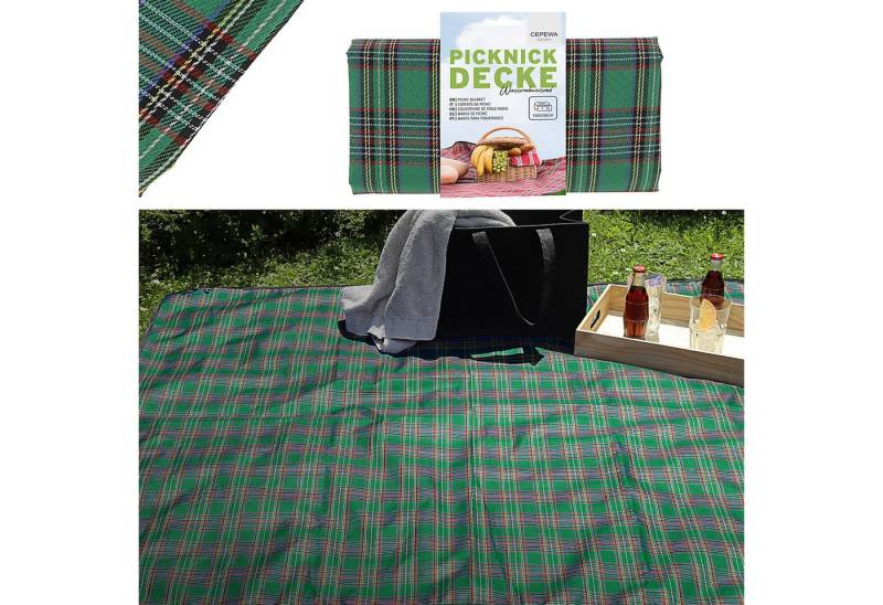Outdoordecke Picknickdecke 150x130 grün Polyester Beschichtung wasserabweisend Karo, CEPEWA von CEPEWA