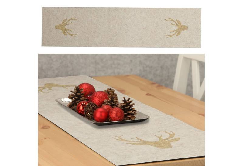 CEPEWA Platzset Tischläufer Filz Hirschmotiv 30x120cm beige Läufer Tischdecke von CEPEWA