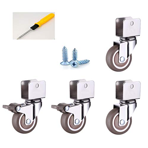 4er-Pack U-förmige Lenkrollen mit Bremse – langlebige Gummi- und TPE-Rollen for alle Bodenarten – verchromter Stahl(1in 2 brake+2 no brake) von CEQFSWHQ