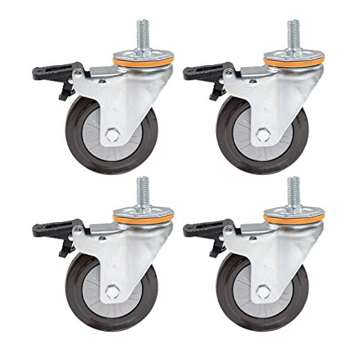 Hochleistungs-Lenkrollen mit 4 x Bremse, Lenkrolle aus Gummi, maximale Tragkraft 344 kg(4 brake4in-M16) von CEQFSWHQ