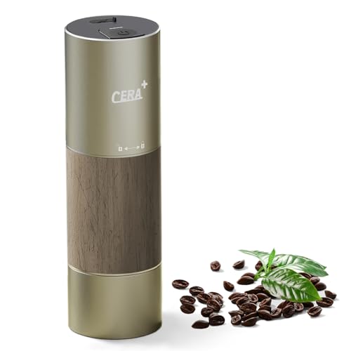 CERA + Grat Kaffeebohnenmühle Elektrisch, Professionelle kleine Espresso Kaffeemühlen für den Heimgebrauch,Gold von CERA+
