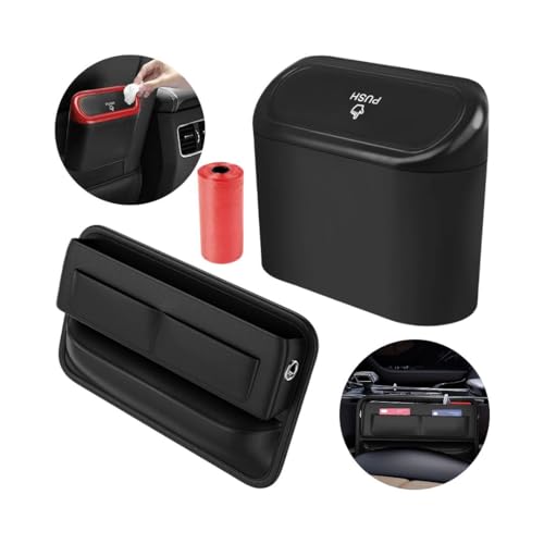 Auto Organizer und Mülleimer Set – Aufbewahrungsbox für Autositze, Autositz-Lückenfüller Organizer, Seitentasche für Handy, Schlüssel & Karten, Wasserdichter Automülleimer mit Deckel & Müllsäcke von CERABELL