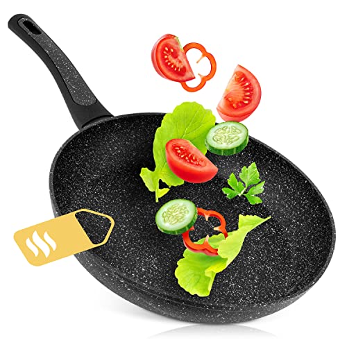 CERAFLON Pfanne Induktion beschichtet, mit echten Steinpartikeln [SUPER KRATZFEST] - Induktionspfanne für alle Herdplatten - Spülmaschinenfeste Bratpfanne in 24 cm von CERAFLON