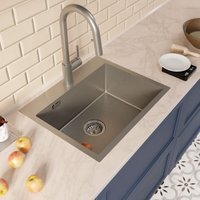 Ceramia Einbauspüle 55x45 cm + Armatur mit Brause, Edelstahl, Gun Metal gebürstet, Variante 2 von CERAMIA