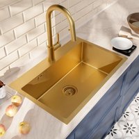 Ceramia Einbauspüle 68x45 cm + Armatur mit Brause, Edelstahl, Gold gebürstet, Variante 2 von CERAMIA