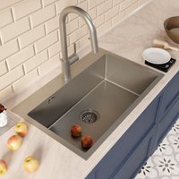 Ceramia Einbauspüle 68x45 cm + Armatur mit Brause, Edelstahl, Gun Metal gebürstet, Variante 2 von CERAMIA