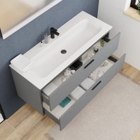 Ceramia Komplettset 120 cm: Waschbecken matt weiß + FSC-zertifiziertes Möbelstück dunkelgrau (CERAMIA-4DG120-V) von CERAMIA