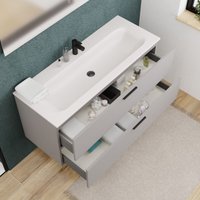 Ceramia - Komplettset 120 cm: Waschbecken weiß matt + FSC-zertifiziertes Möbelstück perlgrau ( 4LG120-V) von CERAMIA