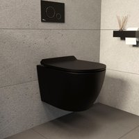 Ceramia PixL WC Hängetoilette ohne Spülrand Tornado Quiet mit unsichtbaren Befestigungen + SoftClose-Sitz, Schwarz (CEPX010RTORPBKM) von CERAMIA
