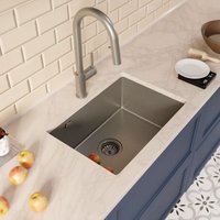 Ceramia Unterbau-Spüle 55x45 cm + Armatur mit Brause, Edelstahl, Gun Metal gebürstet, Variante 2 von CERAMIA