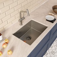 Ceramia Unterbau-Spüle 55x45 cm + Armatur mit Brause, Edelstahl, Gun Metal gebürstet von CERAMIA