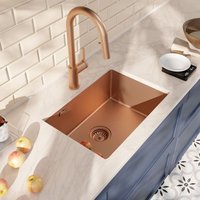 Ceramia Unterbau-Spüle 55x45 cm + Armatur mit Brause, Edelstahl, Kupfer gebürstet, Variante 2 von CERAMIA