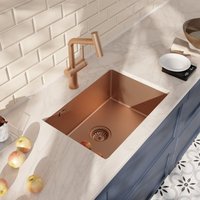 Ceramia Unterbau-Spüle 55x45 cm + Armatur mit Brause, Edelstahl, Kupfer gebürstet von CERAMIA
