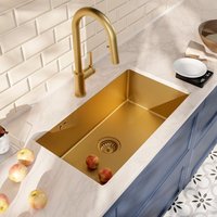 Ceramia Unterbau-Spüle 68x45 cm + Armatur mit Brause, Edelstahl, Gold gebürstet, Variante 2 von CERAMIA