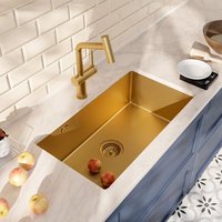 Ceramia Unterbau-Spüle 68x45 cm + Armatur mit Brause, Edelstahl, Gold gebürstet von CERAMIA