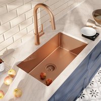 Ceramia Unterbau-Spüle 68x45 cm + Armatur mit Brause, Edelstahl, Kupfer gebürstet, Variante 2 von CERAMIA