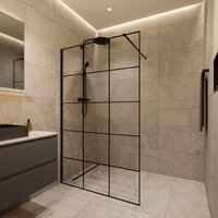 Walk-in 120x200cm Wand aus 8 mm Antikalk Siebdruck, mit Armen und Profilen in Mattschwarz (CERABWISR01-120B) - Ceramia von CERAMIA