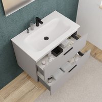 Ceramia - Komplettset 80 cm: Waschbecken matt weiß + FSC-zertifiziertes Möbelstück perlgrau ( 4LG80-V) von CERAMIA