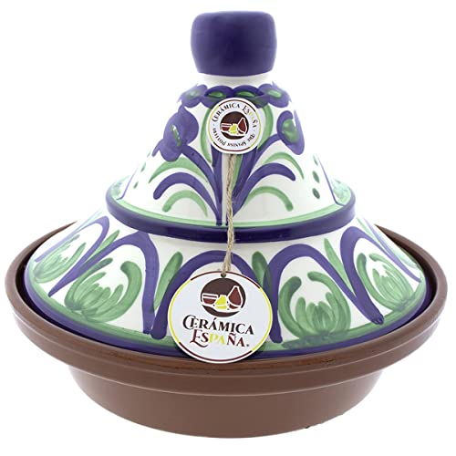 CERÁMICA ESPAÑA | Tajine aus feuerfestem Ton | Marokkanische Tajine | Traditionelle Keramik-Tajine | Tajine für Backofen | Tajine mit Deckel - Modell M03 | Dekoration 100% handgefertigt | 27x27x23 cm von CERÁMICA ESPAÑA