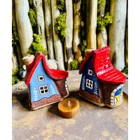Miniatur Keramik Haus. Teelichter Kerzenhalter. Home Dekoration.original Geschenk.handgemachte Keramik.tischdekor, Innendekoration, Home Design von CERAMICdesignSHOP