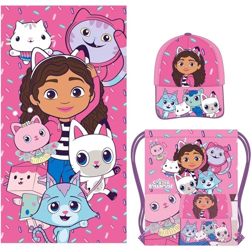 CERDÁ LIFE'S LITTLE MOMENTS Gabby’s Dollhouse Handtuch Set mit Beutel – Kinder Badetuch & praktischer Turnbeutel im süßen Design von CERDÁ LIFE'S LITTLE MOMENTS