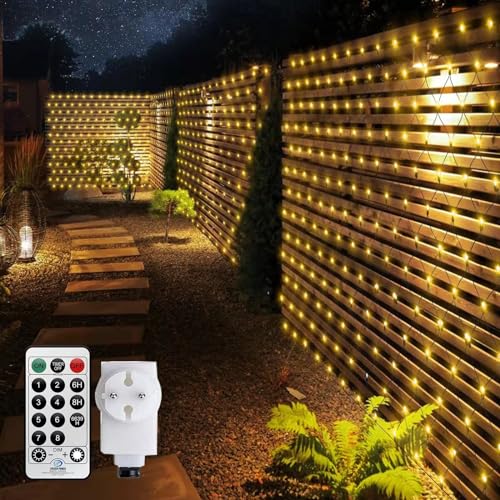 CERIAL Lichternetz mit Stecker,3.6X1.5M 198LED Außen Lichterkette Netz für Bushes Garten Baum Mesh Lichterkette mit Fernbedienung & Timer 8 Modi(Warmweiß) von CERIAL