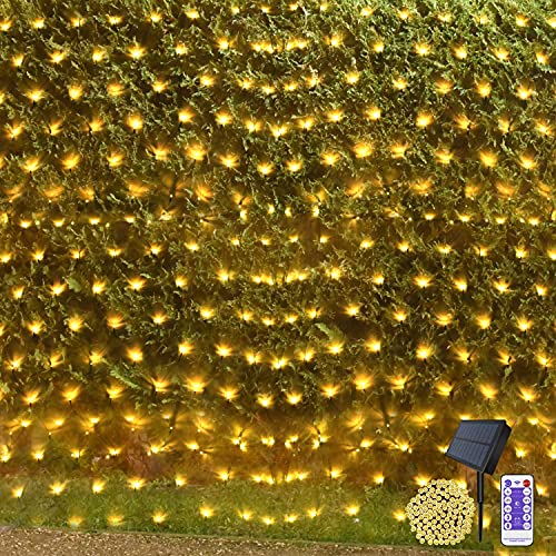 Solar Lichternetz 4.5 X 1.5M 192LED Außen Lichterkette Netz Solar Garten Mesh Lichterkette mit Fernbedienung & Timer 8 Modi für Outdoor Fenster Hochzeit Wohnzimmer(Warmweiß) von CERIAL
