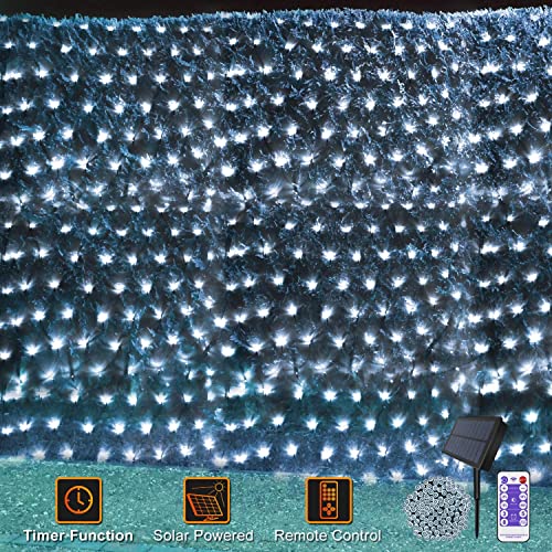 Solar Lichternetz Weihnachts 4.5 X 1.5M 192LED Außen Weihnachtsbaum Lichterkette Netz Solar Garten Mesh Lichterkette mit Fernbedienung & Timer 8 Modi für Fenster Geburstag Hochzeit Outdoor(Weiß) von CERIAL