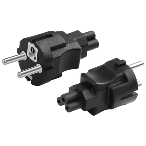 CERRXIAN 2er-Pack 90-Grad-Schuko-Stecker auf C5-Adapter, 2-poliger CEE 7/7-Stecker auf IEC320 C5-Buchse-Adapter, geeignet für C5-Kabelgeräte (I) von CERRXIAN