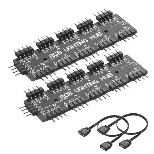 CERRXIAN ARGB-HUB-Splitter-Adapter, 5 V, 3-polig, 1 auf 10 Anschlüsse, LED mit Splitter, 50 cm Kabel für Desktop-Computer (12 V, 4-polig) von CERRXIAN
