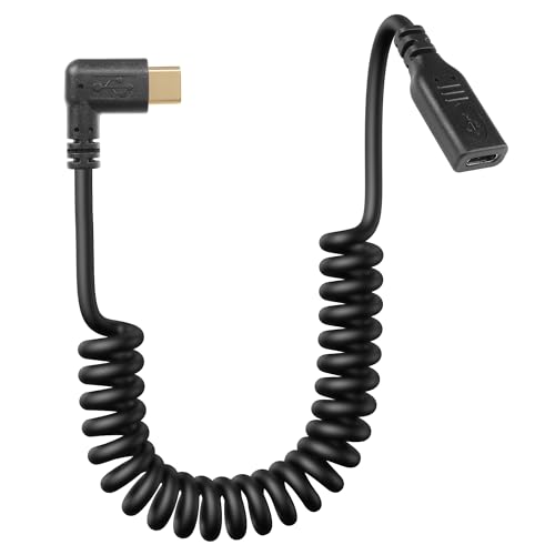 CERRXIAN Gewickeltes USB Typ C Verlängerungskabel, 90 Grad Winkel USB-C Stecker zu USB-C Buchse Feder Spirale Schnellladekabel gedehnt 3.6FT/1.1M (Rechts) von CERRXIAN
