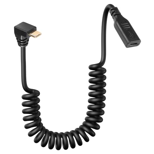 CERRXIAN Gewickeltes USB Typ C Verlängerungskabel, 90 Grad Winkel USB-C Stecker zu USB-C Buchse Feder Spirale Schnellladekabel gedehnt 3.6FT/1.1M (auf und ab) von CERRXIAN