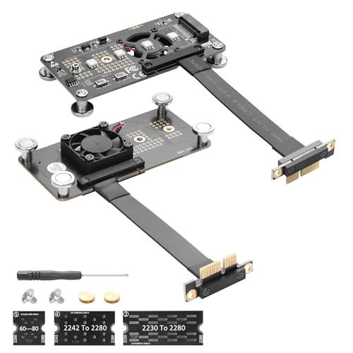 CERRXIAN M.2 NVME M-key SSD zu PCI-E 1X Verlängerungskabel mit Kühllüfter und automatischer Verfärbung LED, unterstützt 2230/2242/2260/2280 M.2 NGFF NVME (X1) SSD von CERRXIAN