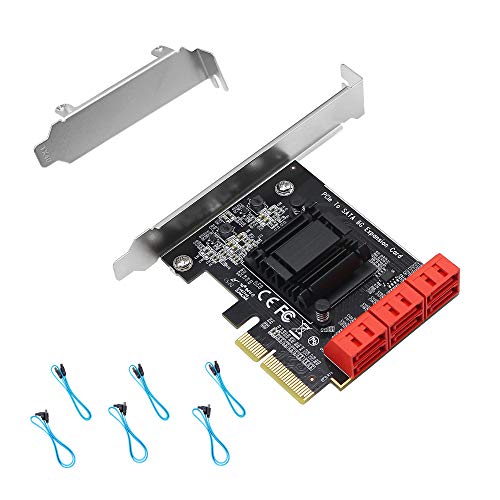 CERRXIAN PCIE X4 auf 6 SATA 3.0 Verlängerungsadapterkarte, für Systemlaufwerk-Boot, unterstützt RAID1, AHCI, SPAN, RAIDO4 Modi (enthält 6 SATA-Kabel) von CERRXIAN
