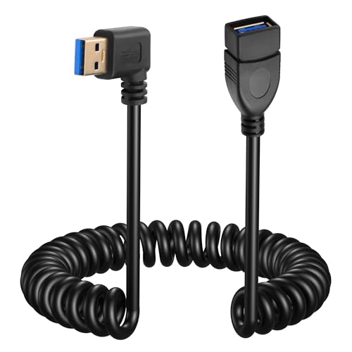 CERRXIAN USB-3.0-Verlängerungskabel, Spiralkabel, USB-A-Stecker auf Buchse, 5 V/2 A, 5G, hohe Datenübertragung für Handy, USB-Hub, Tastatur, Kamera, Festplatte, Drucker (linker Winkel USB 3.0 Stecker von CERRXIAN