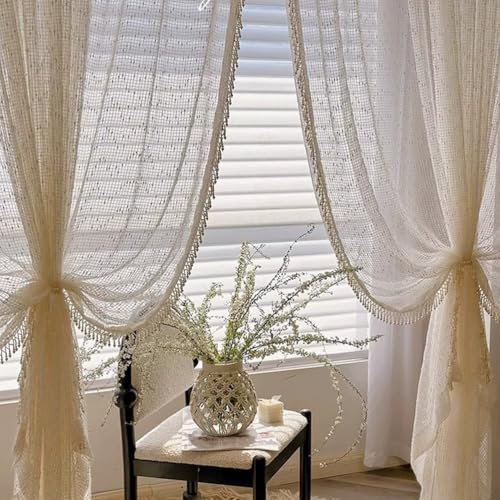 CERTNKI Elegante Perlen Trim Sheer Voile Vorhänge Weiche Weiße Halbtransparente Fenstervorhänge Für Küche Schlafzimmer Wohnzimmer,Hook up,H137xB117cm CERTNKI Elegante Perlen Trim Sheer Voile Vorhänge Weiche Weiße Halbtransparente Fenstervorhänge Für Küche Schlafzimmer Wohnzimmer,Hook up,H137xB117cm von CERTNKI