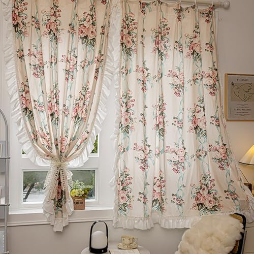 CERTNKI Eyelet,H140xB170cm, 2 Stück Retro Blumendesign Vorhang Sheer Transparente Gardine Aus Voile Voile Vorhänge Mit Rüsche Kinderzimmer Gardinen Wohnzimmer von CERTNKI