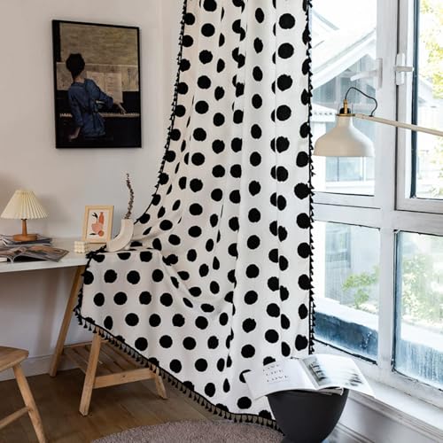 CERTNKI Schwarz-Weißer Polka Dot Halbtransparenter Vorhang Minimalistische Weiche Transparente Voile-Vorhänge Für Wohnzimmer Schlafzimmer Dekor,H250xB100cm CERTNKI Schwarz-Weißer Polka Dot Halbtransparenter Vorhang Minimalistische Weiche Transparente Voile-Vorhänge Für Wohnzimmer Schlafzimmer Dekor,H250xB100cm von CERTNKI